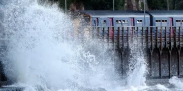 Flying debris smashes train’s window as Storm Ingrid hits