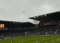 Air ambulance lands outside Cardiff City Stadium during match