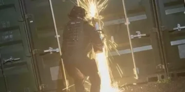 Police break open secure container and discover major haul inside