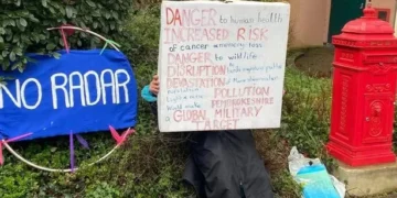 Protestors rally against plans for deep-space radar site near Pembrokeshire coast